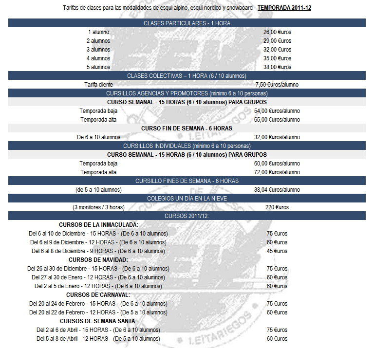 Clases esqui/snow 2011/2012